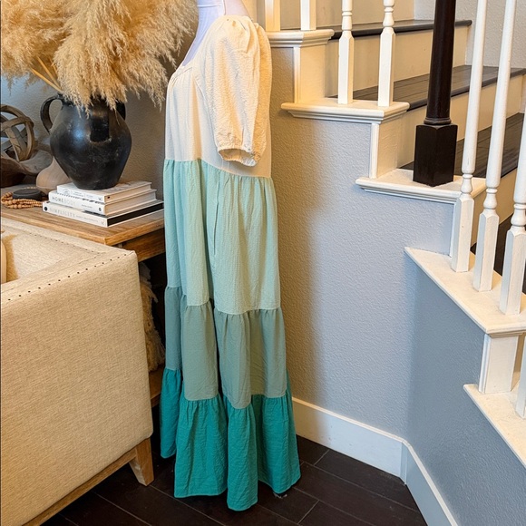 Umgee Layered Colors Cottage Sweet Home Puff Sleeve Maxi Dress Size 1X - Picture 5 of 9